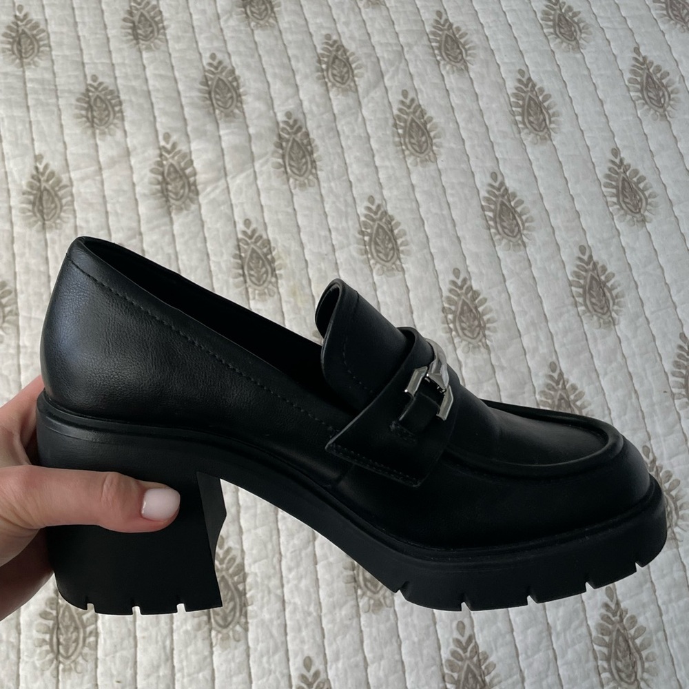 Call It Spring Black Vegan Chunky Heel Loafers